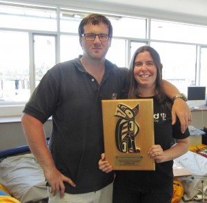Joy and Stuart Dahlgren received their 2014 Swiftsure Sponsor plaque in their new loft.